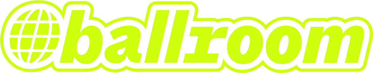 Ballroom logo in neon green with a discoball. Ballroom is a social discovery app that helps you meet new people for dating, friendships, or group activities.